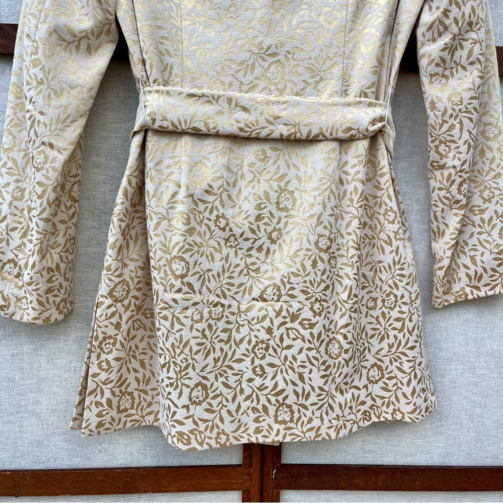 Pendleton Vintage 80s Gold Lame Cream Floral Brocade Belted Lined Blazer Jacket - Picture 9 of 16